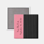 Save the Date Trendy Black Pinstripe Pink Raute Magnet (Vorderseite/Rückseite)