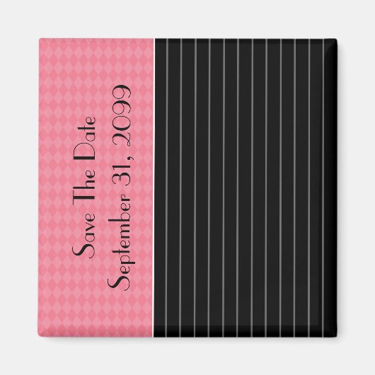 Save the Date Trendy Black Pinstripe Pink Raute Magnet (Vorne)