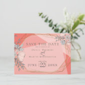 Save The Date | Trendy Coral Floral Gold Frame Einladung (Stehend Vorderseite)