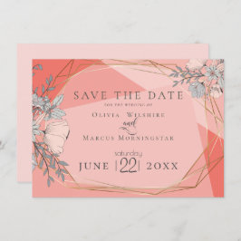 Save The Date | Trendy Coral Floral Gold Frame Einladung
