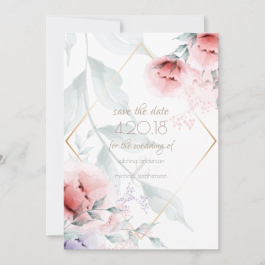 Save The Date | Trendy Coral/Lilac Aquarelle Peony (Vorderseite)