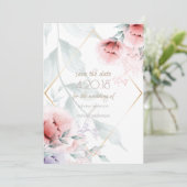 Save The Date | Trendy Coral/Lilac Aquarelle Peony (Stehend Vorderseite)