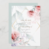 Save The Date | Trendy Coral/Lilac Aquarelle Peony (Vorne/Hinten)