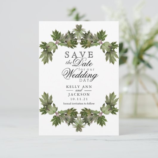 Save the Date - Trendy Green Leaf Swags (Stehend Vorderseite)