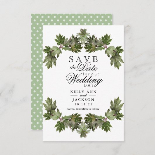 Save the Date - Trendy Green Leaf Swags (Vorne/Hinten)