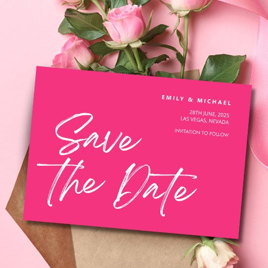 Save the Date Trendy Pink & White Flamingo Custom