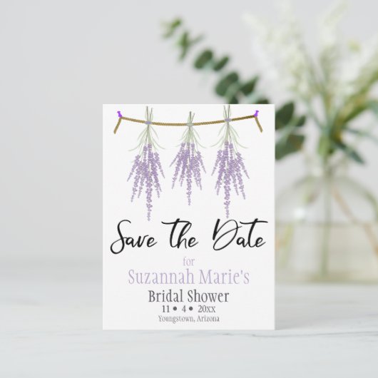 Save the Date Triple Lavender Blume Paket Ankündigungspostkarte (Stehend Vorderseite)