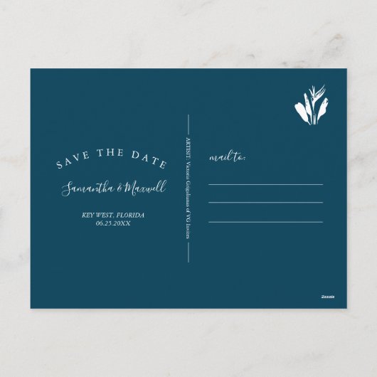 Save the Date Tropenfarbe Postkarte (Rückseite)