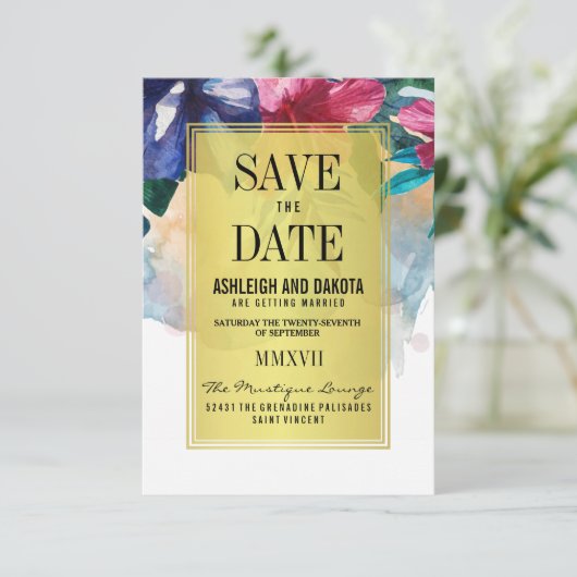 Save The Date | Tropenfarben-Blume (Stehend Vorderseite)