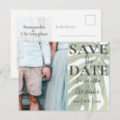 Save the Date Tropical Monstera Foto Wedding Ankündigungspostkarte (Vorne/Hinten)