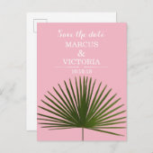Save the Date Tropical Palm Frond Leaf Wedding Ankündigungspostkarte (Vorne/Hinten)