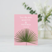 Save the Date Tropical Palm Frond Leaf Wedding Ankündigungspostkarte (Stehend Vorderseite)