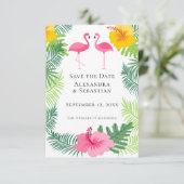 Save the Date Tropical Pink Flamingo Wedding (Stehend Vorderseite)