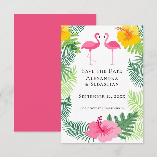 Save the Date Tropical Pink Flamingo Wedding (Vorne/Hinten)