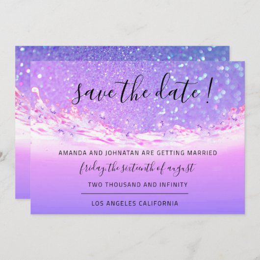 Save the Date Tropischer Ozean Rosa Waves Lila Blu (Vorne/Hinten)