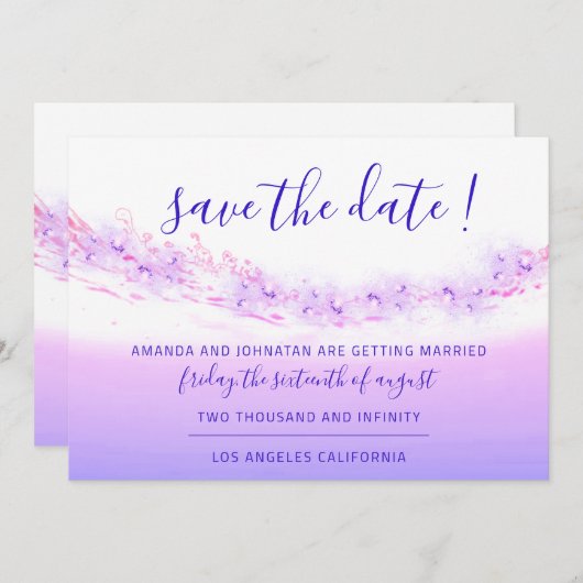 Save the Date Tropischer Ozean Rosa Wellen Kobalt (Vorne/Hinten)