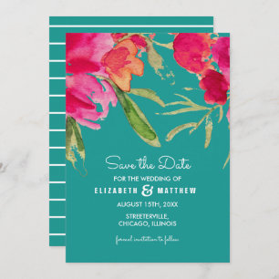 Save The Date. Türkis Fuchsia Floral Wedding Einladung
