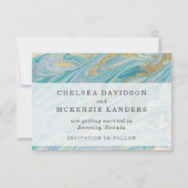 Save the Date Türkisblau & goldene Marmorkarte 3-F Einladung (Rückseite)