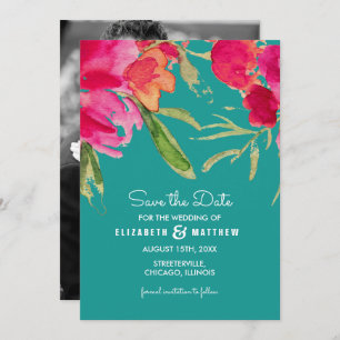 Save The Date. Turquoise Fuchsia Floral Cards Einladung