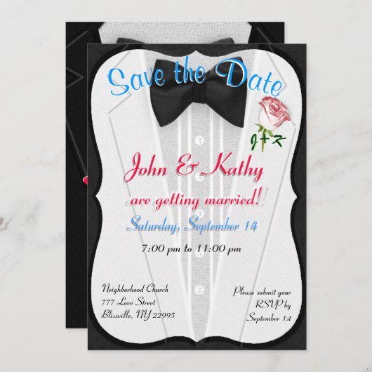 "Save the Date" Tuxedo Einladung (Vorne/Hinten)