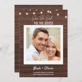 Save the Date Twinkle Lights Rustic Wood Wedding (Vorne/Hinten)