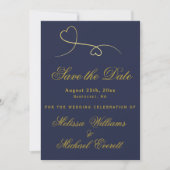 Save The Date | Two Gold Hearts Navy Blue Wedding (Vorderseite)