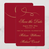 Save The Date | Two Gold Hearts Red Wedding (Vorne/Hinten)