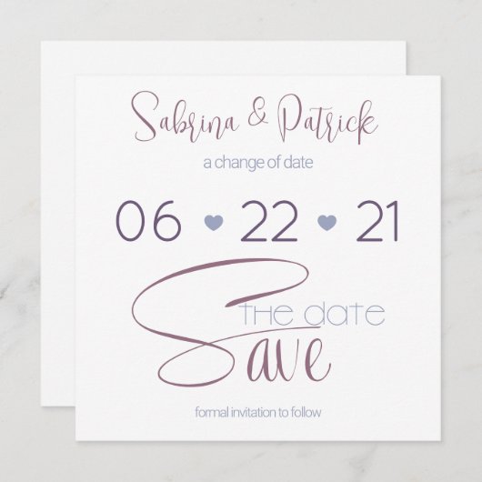 Save the Date Typografie Dusty Plum Einladung (Vorne/Hinten)