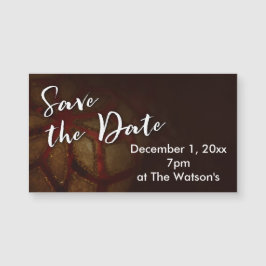 "Save the Date" Typografie mit Red & Gold-Foto Magnetkarte