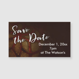 "Save the Date" Typografie mit Rot u. GoldFoto Magnetkarte