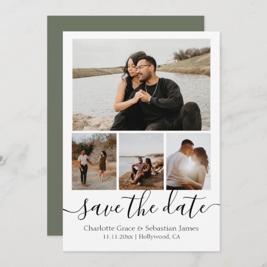 Save the Date Typografie Personalisiert 4 Foto (Vorne/Hinten)