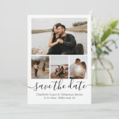 Save the Date Typografie Personalisiert 4 Foto (Stehend Vorderseite)