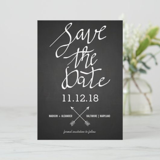 Save the Date Typografie Script-Chalkboard (Stehend Vorderseite)