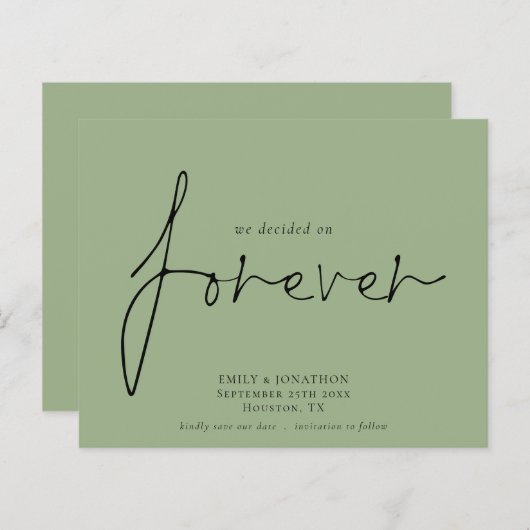 Save the Date über "Forever Sage Green" beschlosse (Vorne/Hinten)