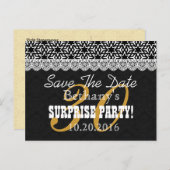 Save the Date ÜBERRASCHEN Geburtstag V003 SCHWARZ- Ankündigungspostkarte (Vorne/Hinten)