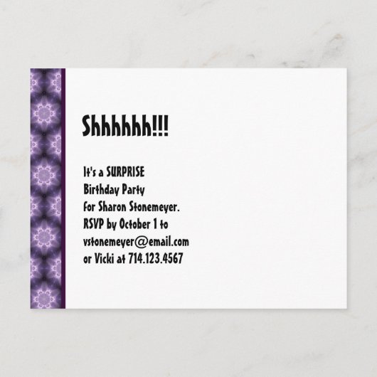 Save the Date Überraschung 50. Modernes Lila Schwa Ankündigungspostkarte (Rückseite)