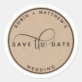 Save the Date Umschlag Aufkleber, rustikal, Kraft- Runder Aufkleber (Vorderseite)