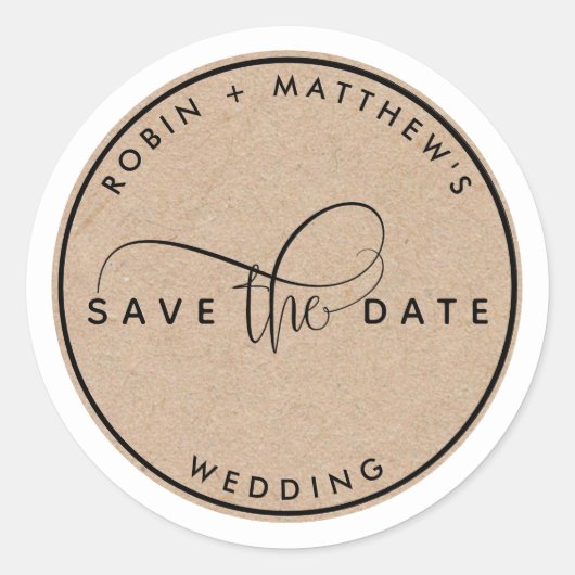 Save the Date Umschlag Aufkleber, rustikal, Kraft- Runder Aufkleber (Vorderseite)