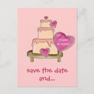 Save the Date und Yummy Cake Postcard Ankündigungspostkarte