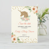 Save the Date Unicorn Glitzer Peach Gold (Stehend Vorderseite)