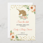 Save the Date Unicorn Glitzer Peach Gold (Vorne/Hinten)