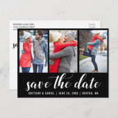 Save the Date Verlobung 3 Foto schwarz Postkarte (Vorne/Hinten)