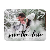 Save the Date Verlobung Foto Modernes Skript B Magnet (Horizontal)