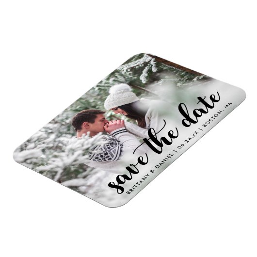 Save the Date Verlobung Foto Modernes Skript B Magnet (Linke Seite)