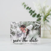Save the Date Verlobung Foto Modernes Skript B Postkarte (Stehend Vorderseite)