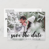 Save the Date Verlobung Foto Modernes Skript B Postkarte (Vorne/Hinten)