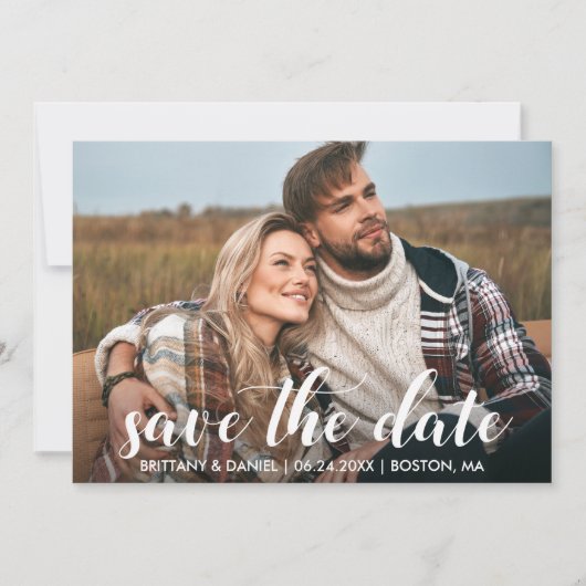 Save the Date Verlobung Foto Modernes Skript Einladung (Vorderseite)
