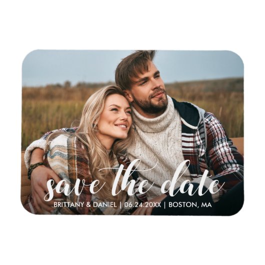 Save the Date Verlobung Foto Modernes Skript Magnet (Horizontal)