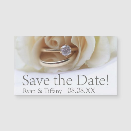 Save the Date Verlobungsring und -Rose Magnetkarte (Vorderseite)