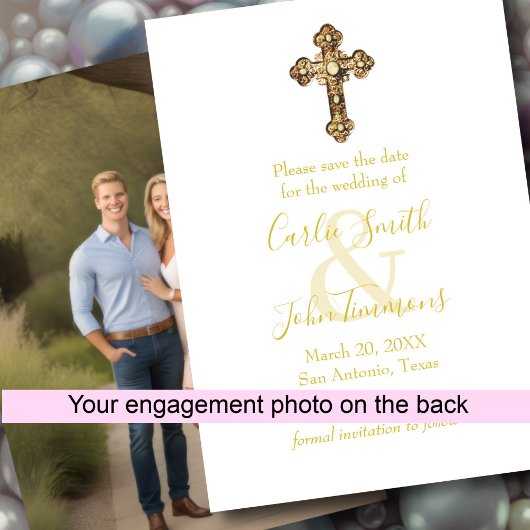 Save the Date Verziertes Jewelen Gold Cross Foto